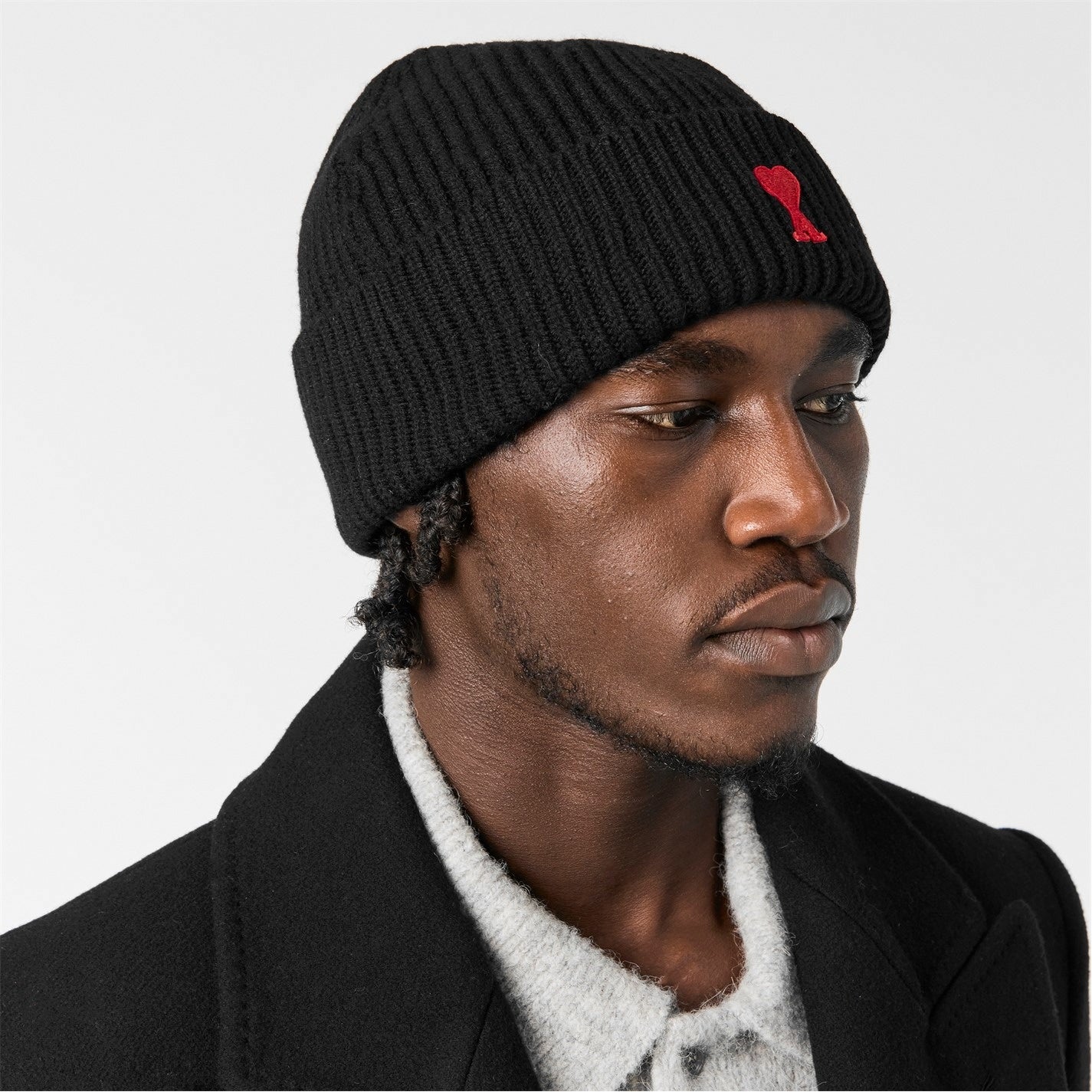 AMI Paris Men’s Alpaca Knitted Beanie in Black