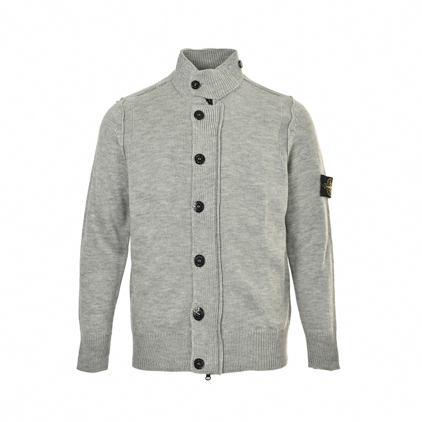 Buttoned Stand-Collar Knit Cardigan
