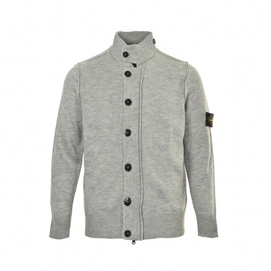 Buttoned Stand-Collar Knit Cardigan