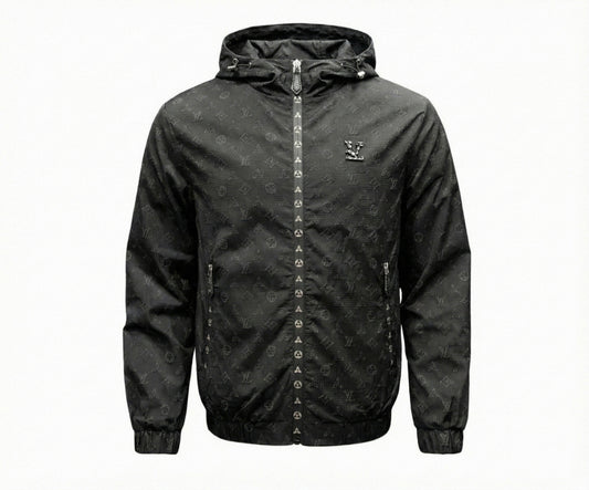 Black LV Monogram Hooded Windbreaker