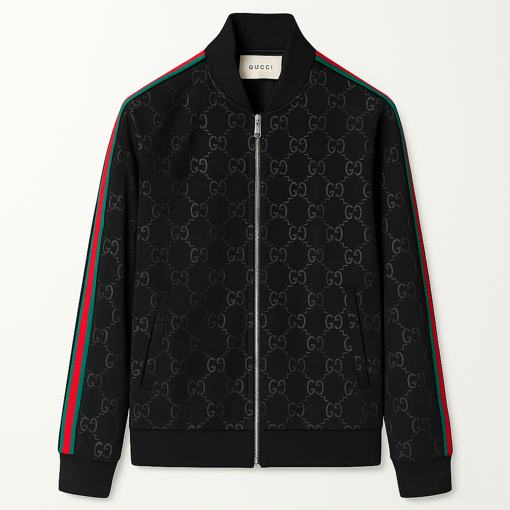 Black GG Monogram Track Jacket with Signature Web Stripes
