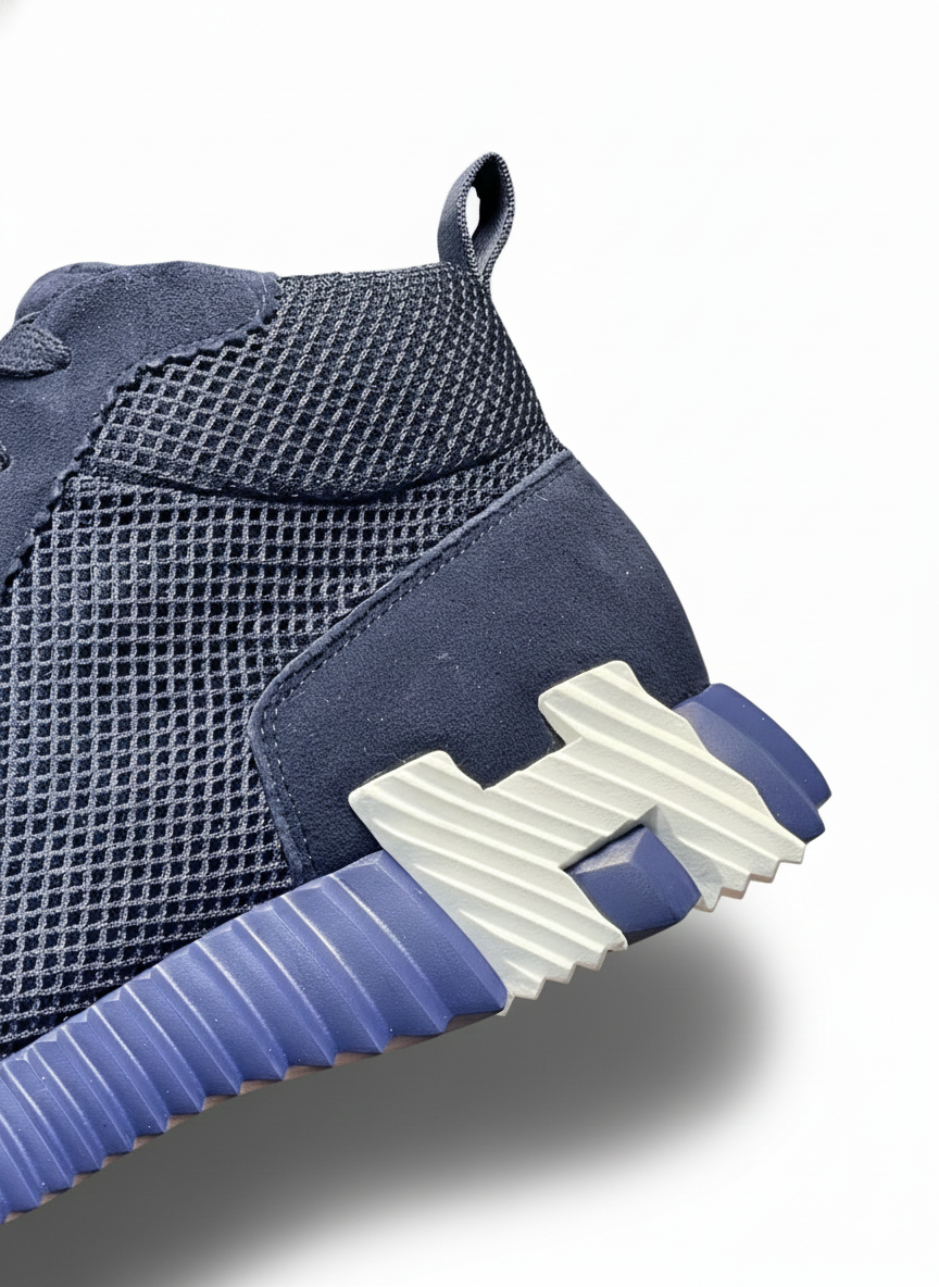 Bouncing High-Top Sneakers in Navy Suede and Mesh