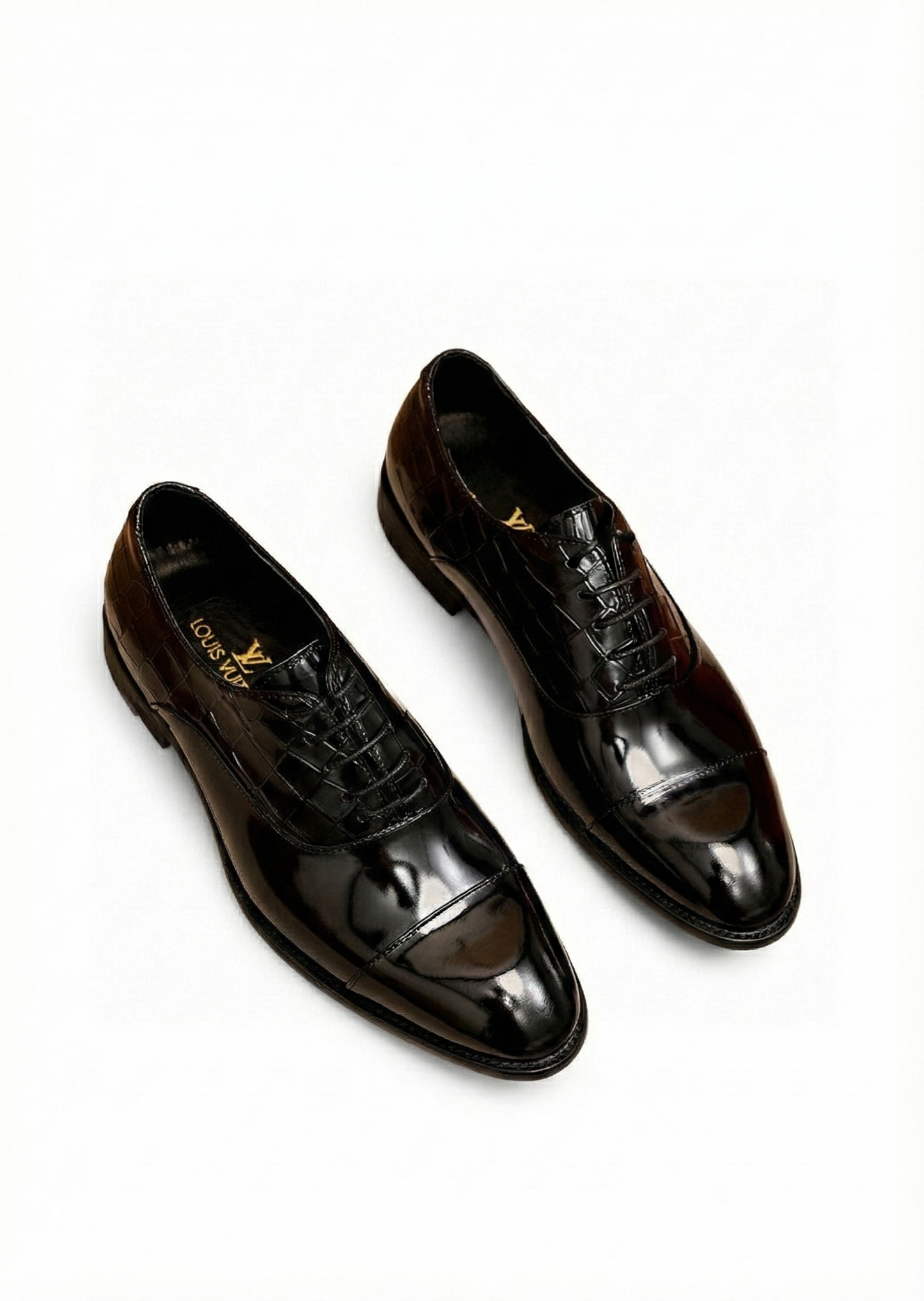 Black Patent Croc-Embossed Oxford Shoes