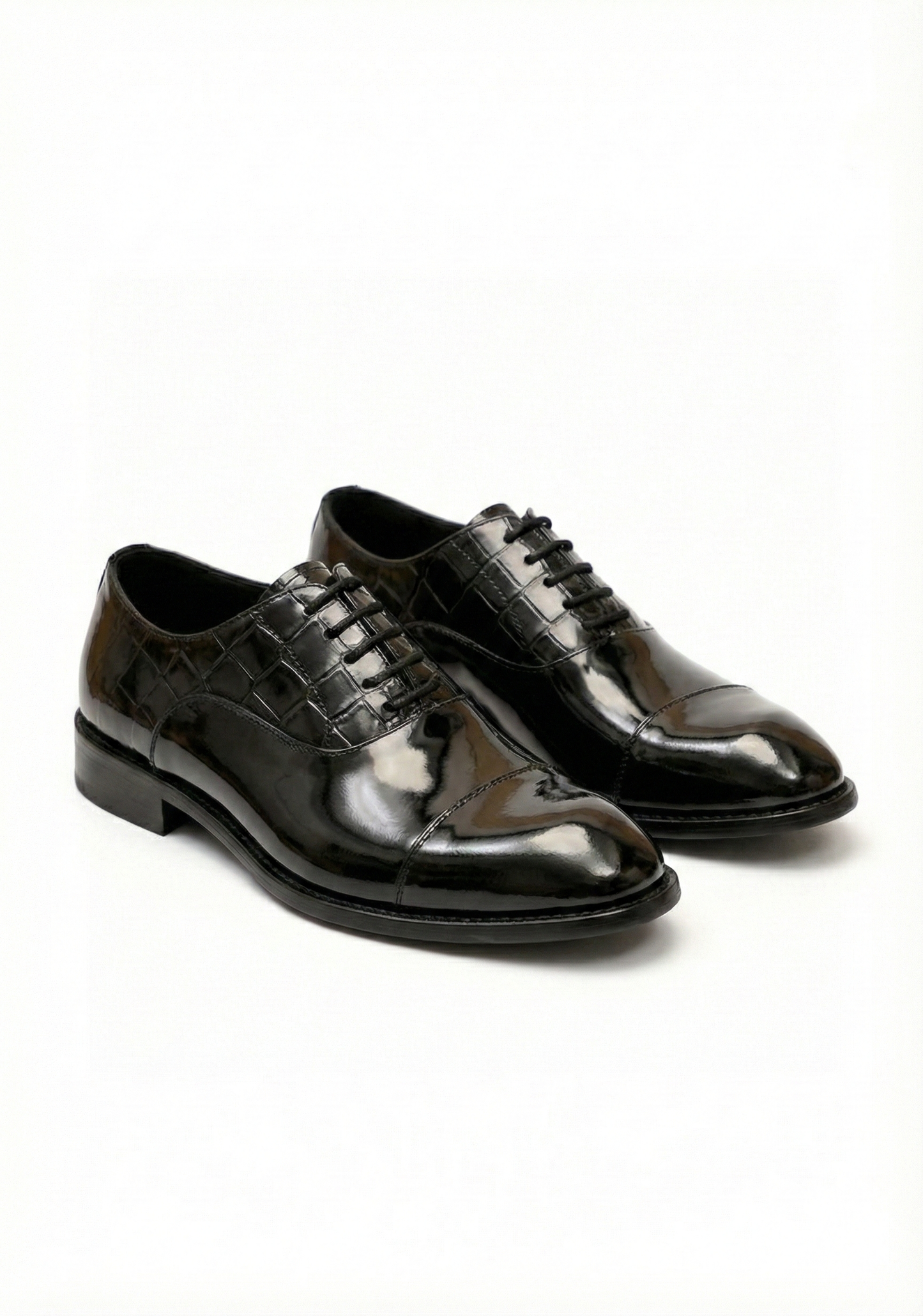 Black Patent Croc-Embossed Oxford Shoes