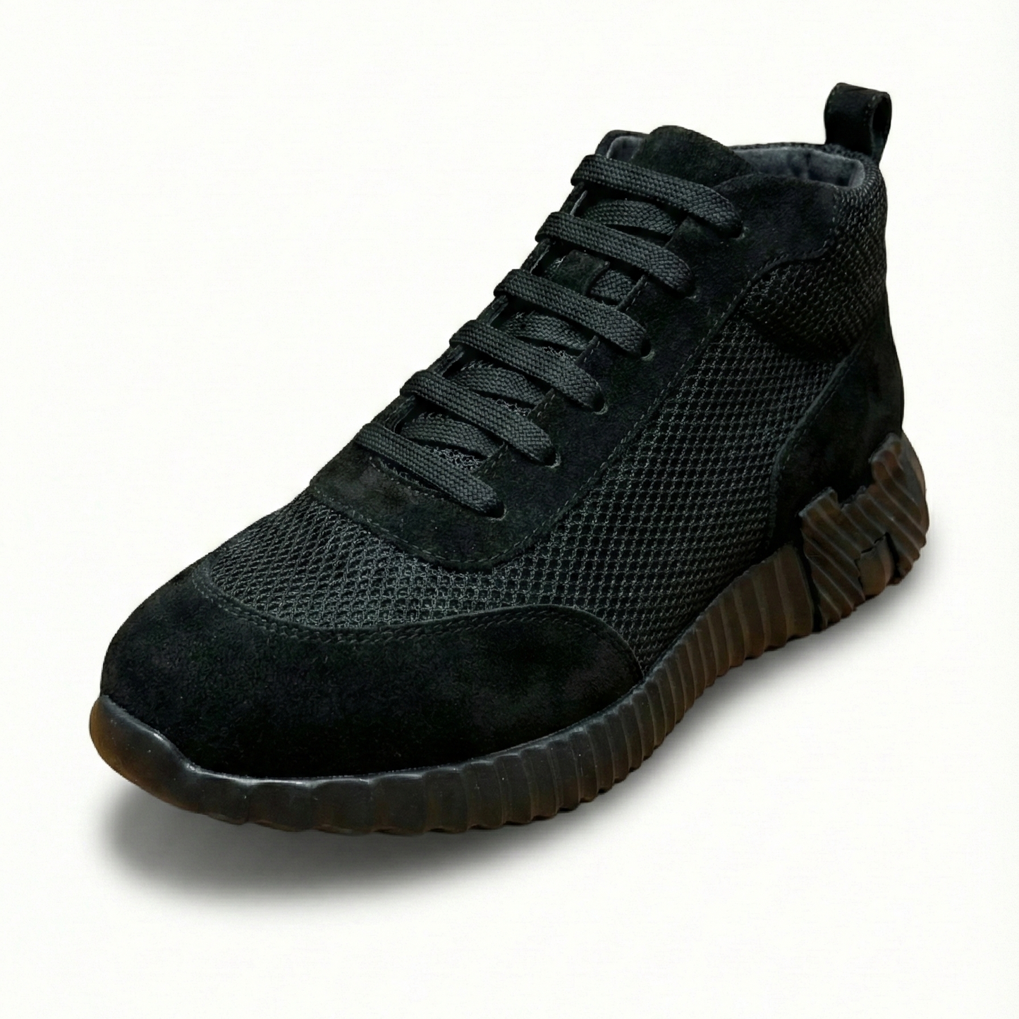 High-Top Sneakers in Black Suede Calfskin and Mesh