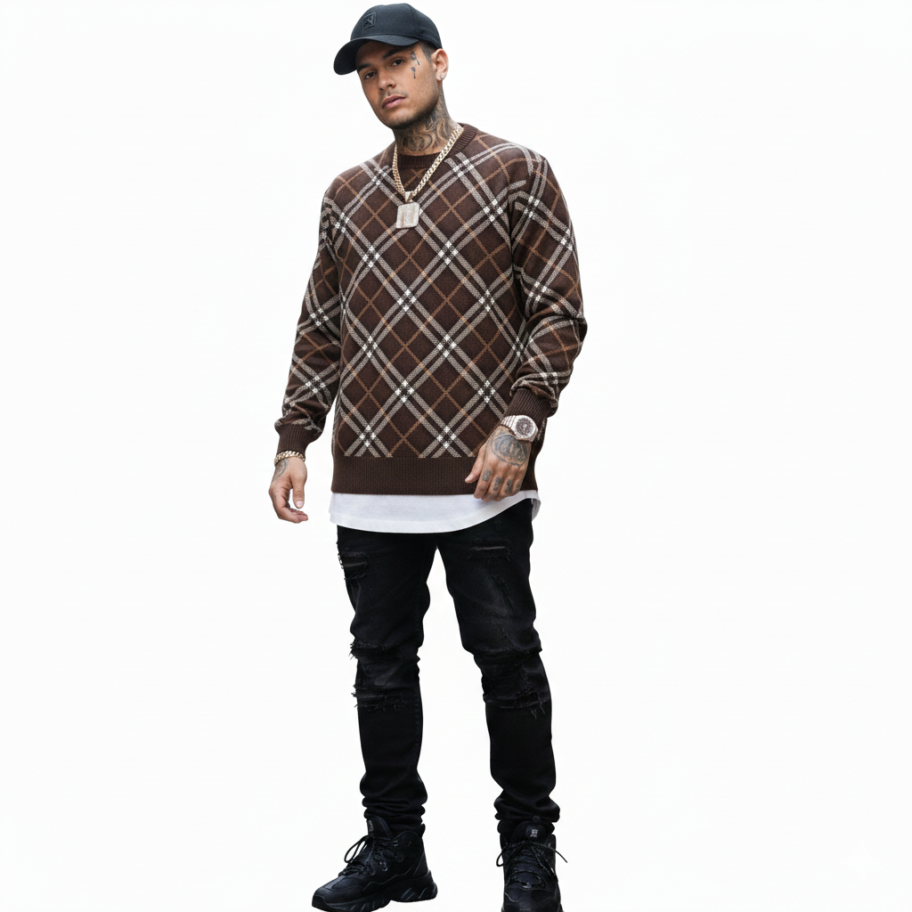Brown Checked Wool Jumper