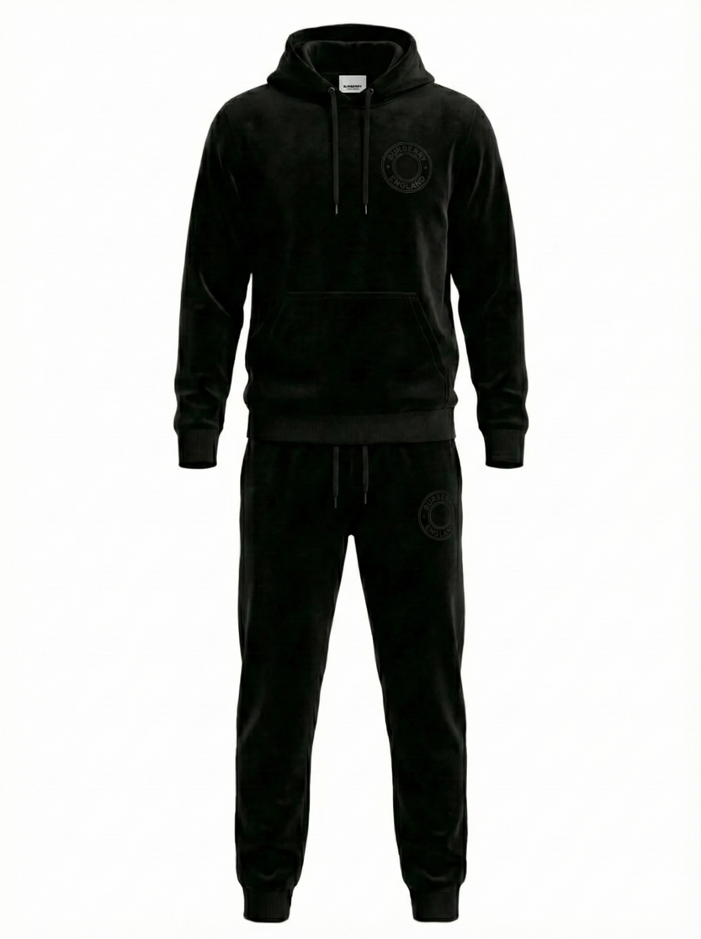 Velour Hooded Tracksuit in Black