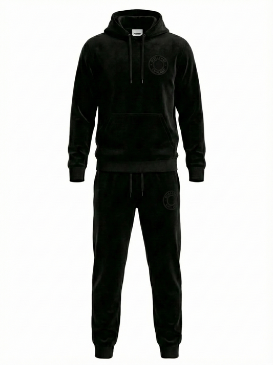 Velour Hooded Tracksuit in Black