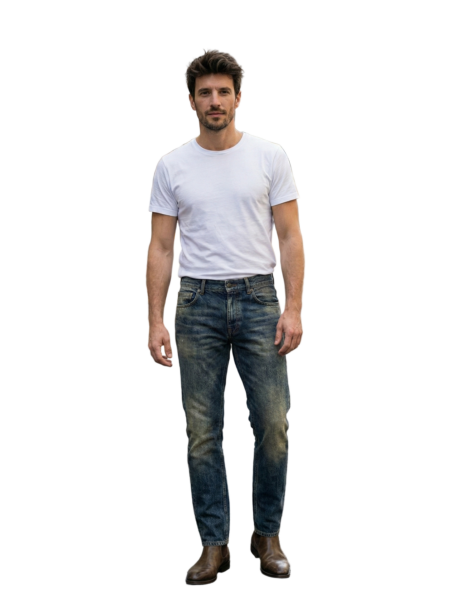 Signature Embroidered Logo Distressed Denim Jeans