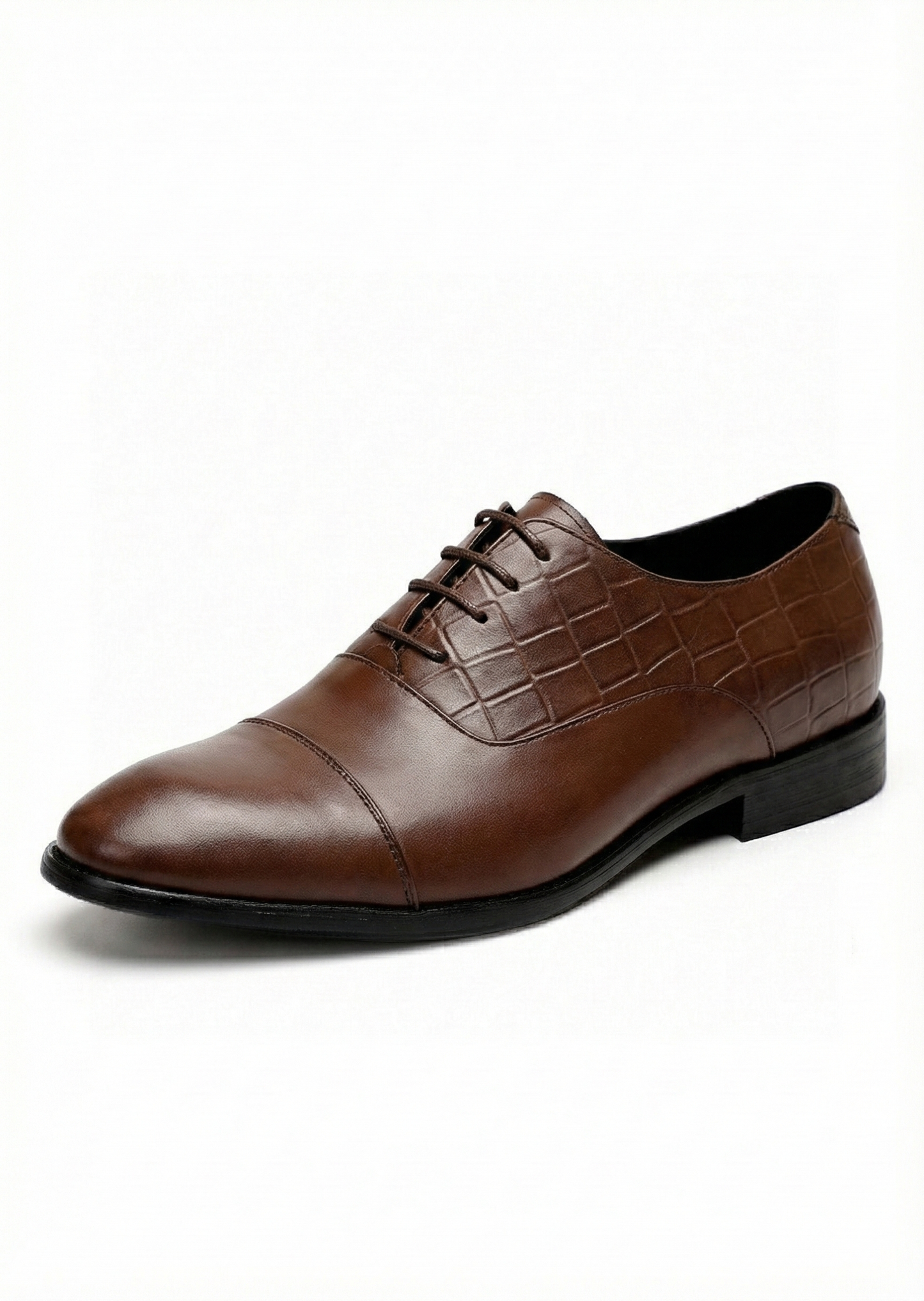 Brown Patent Croc-Embossed Oxford Shoes