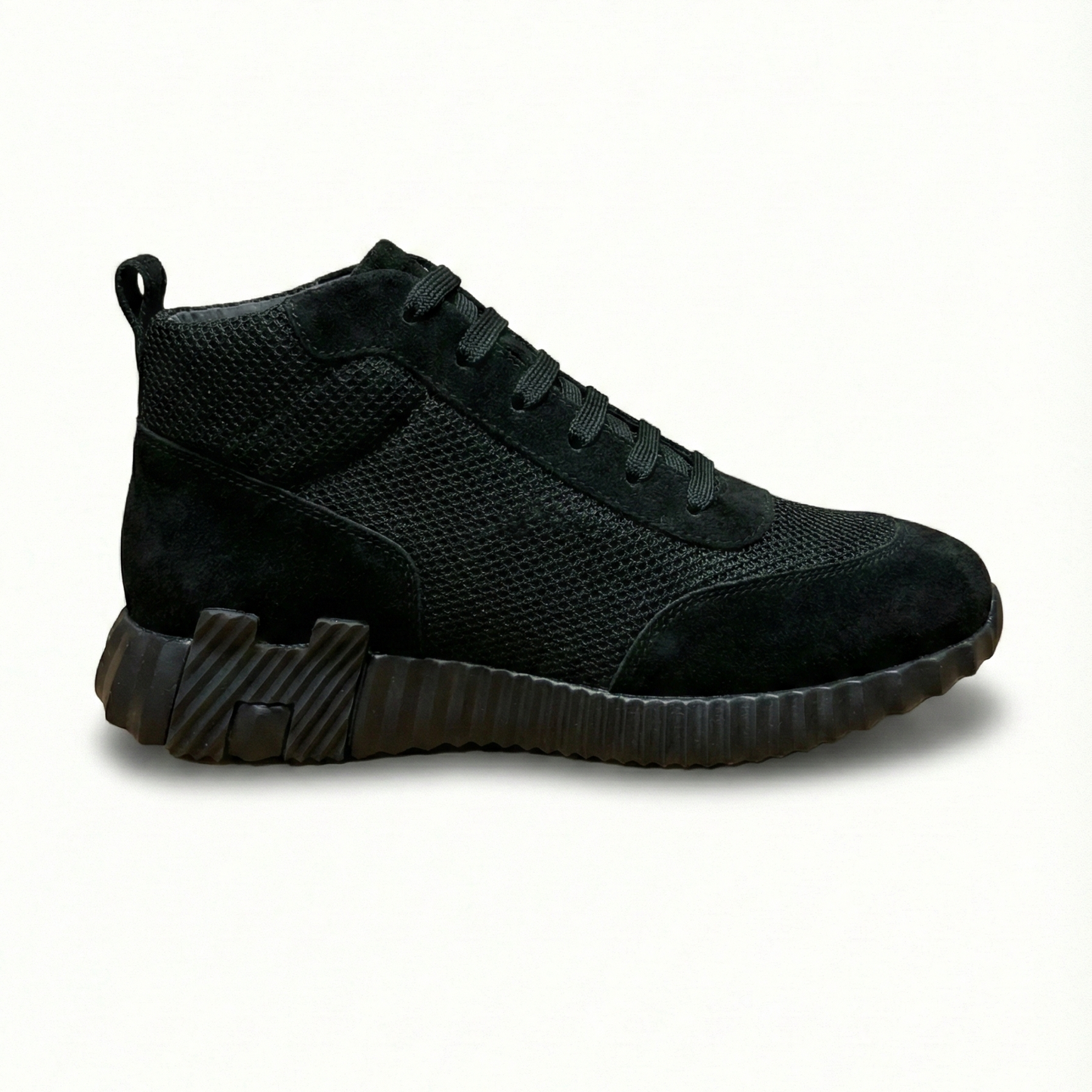 High-Top Sneakers in Black Suede Calfskin and Mesh