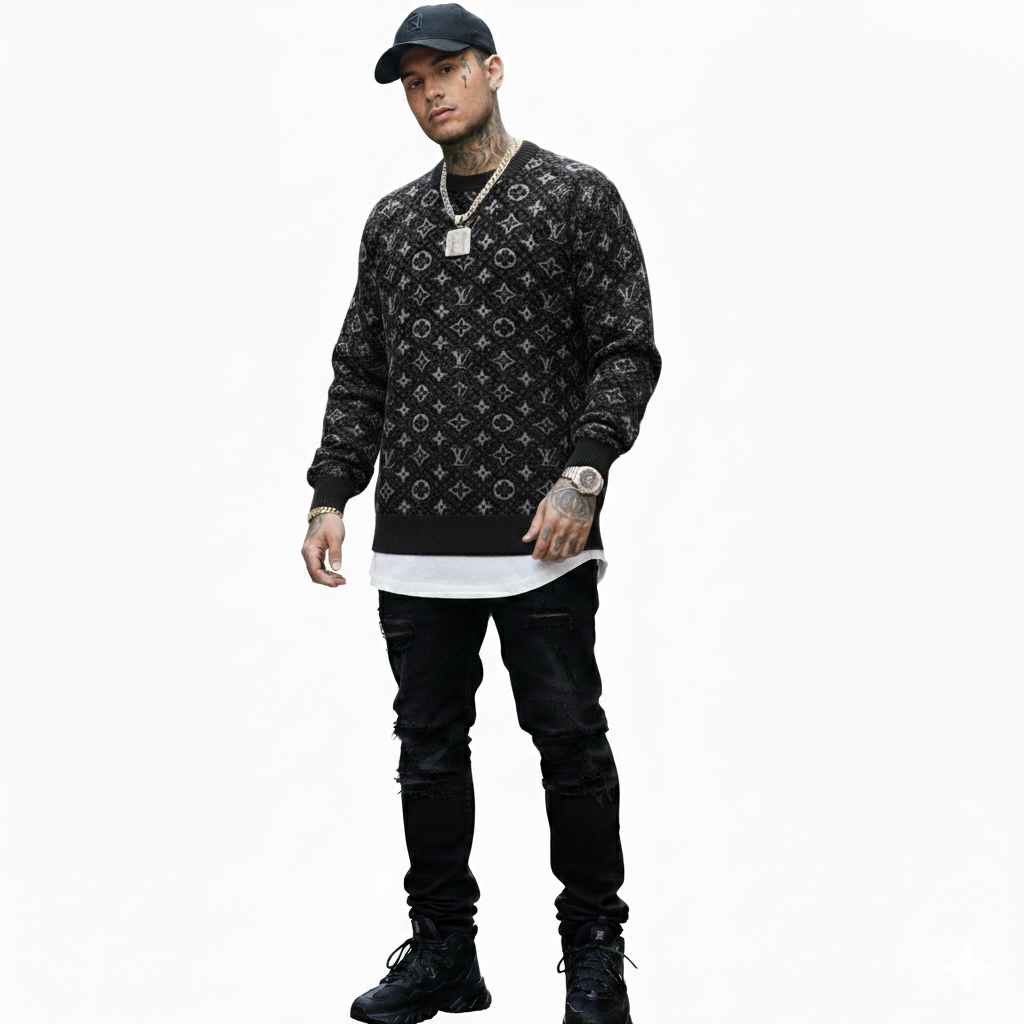 LV Black Monogram Knit Sweater