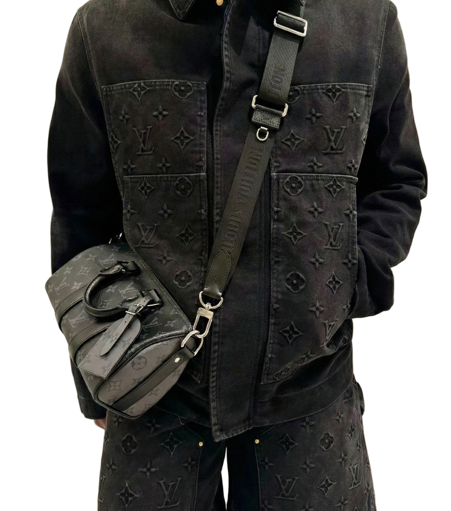 Black Monogram Embossed Denim Jacket