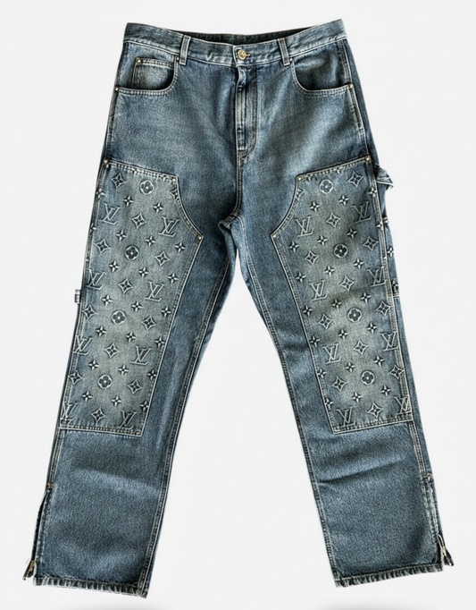 Grey Monogram Panel Denim Jeans