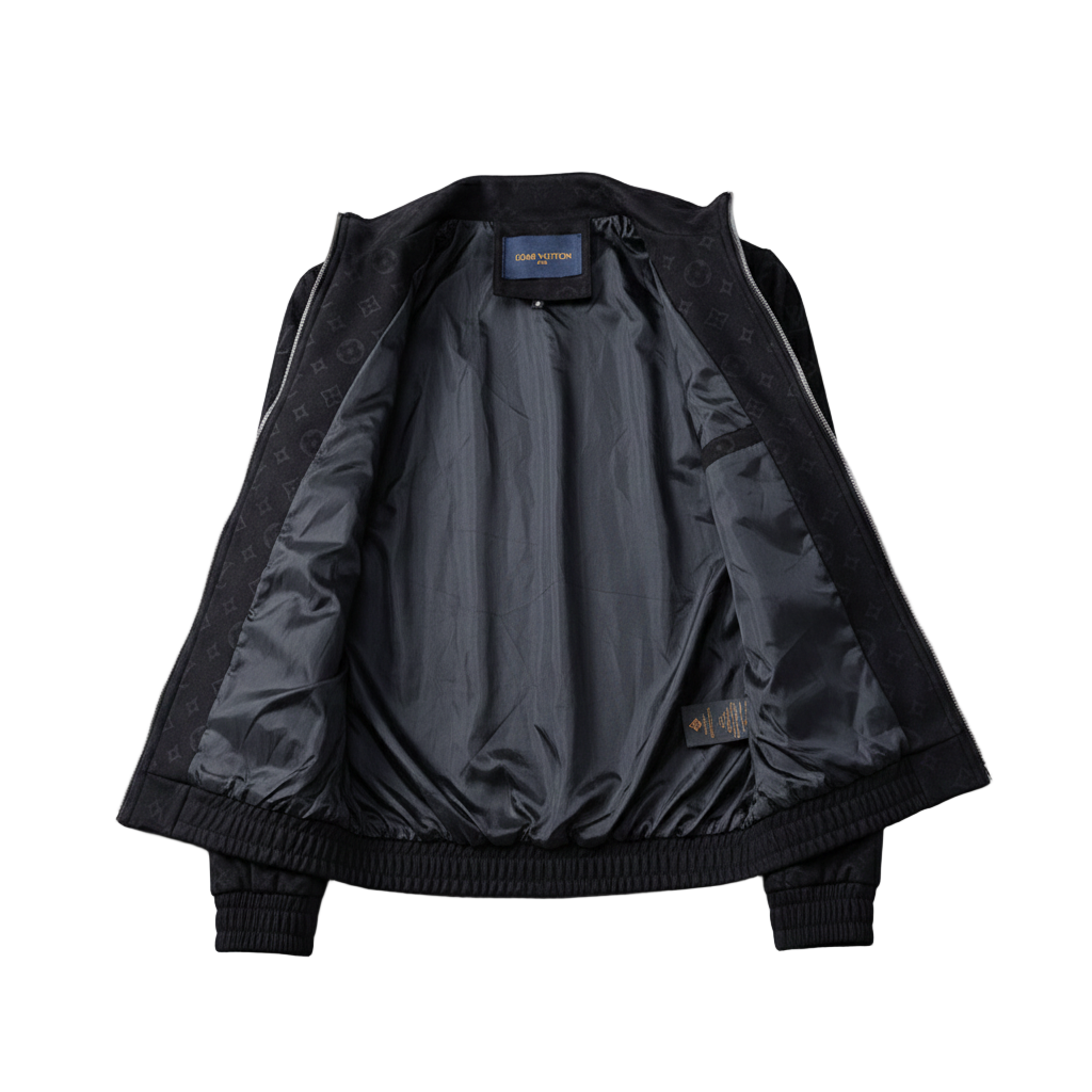 Black Faux Deerskin Monogram Zip Jacket