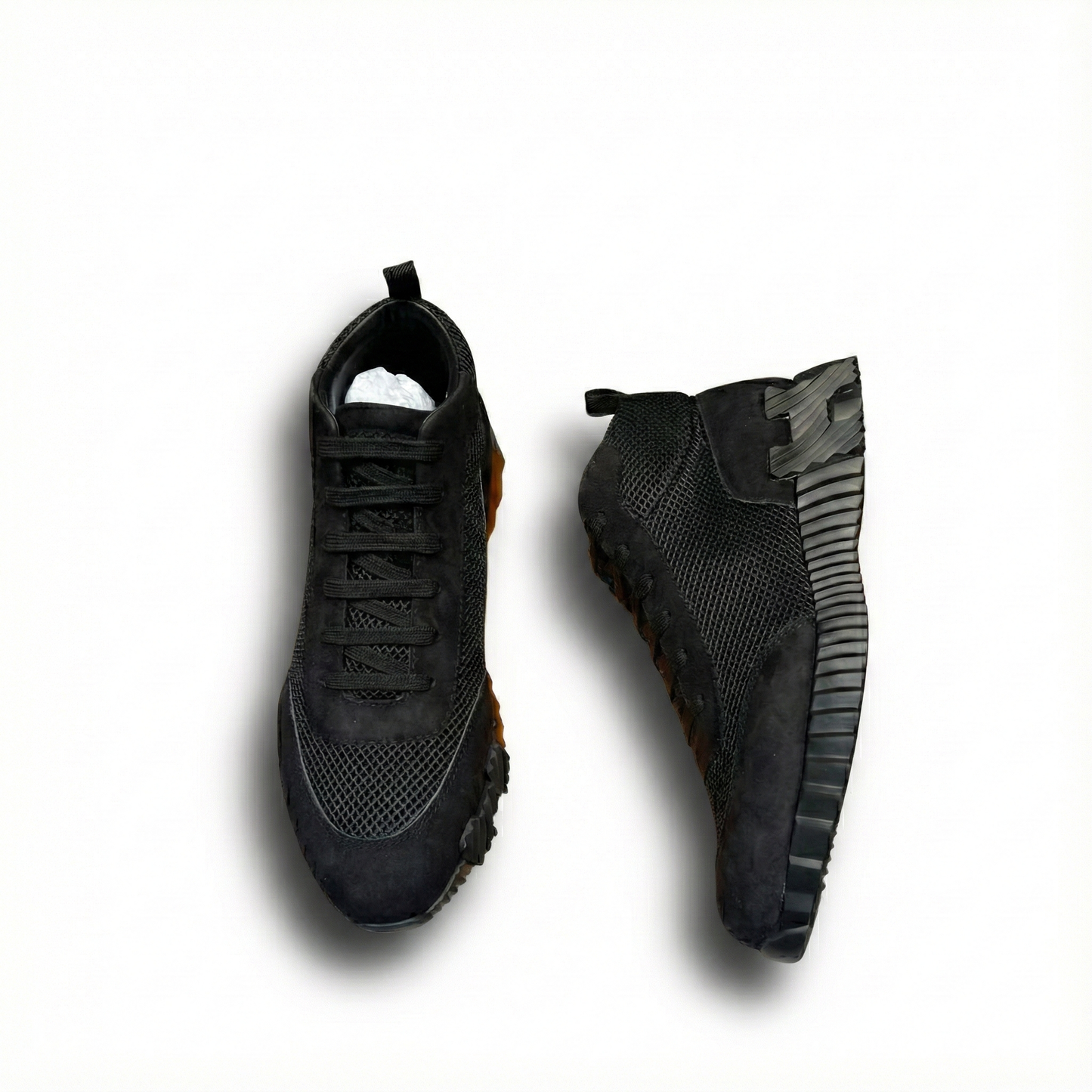 High-Top Sneakers in Black Suede Calfskin and Mesh