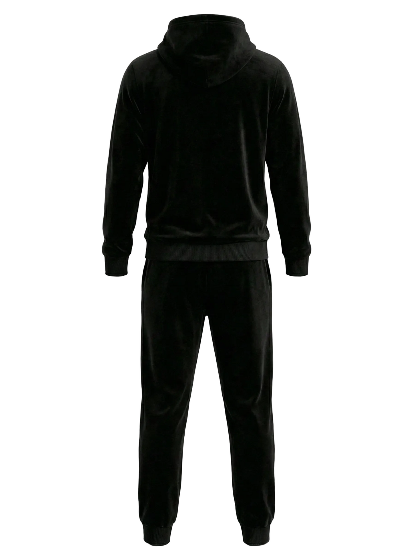 Velour Hooded Tracksuit in Black