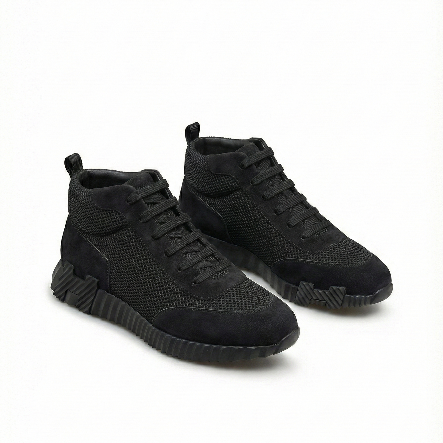 High-Top Sneakers in Black Suede Calfskin and Mesh
