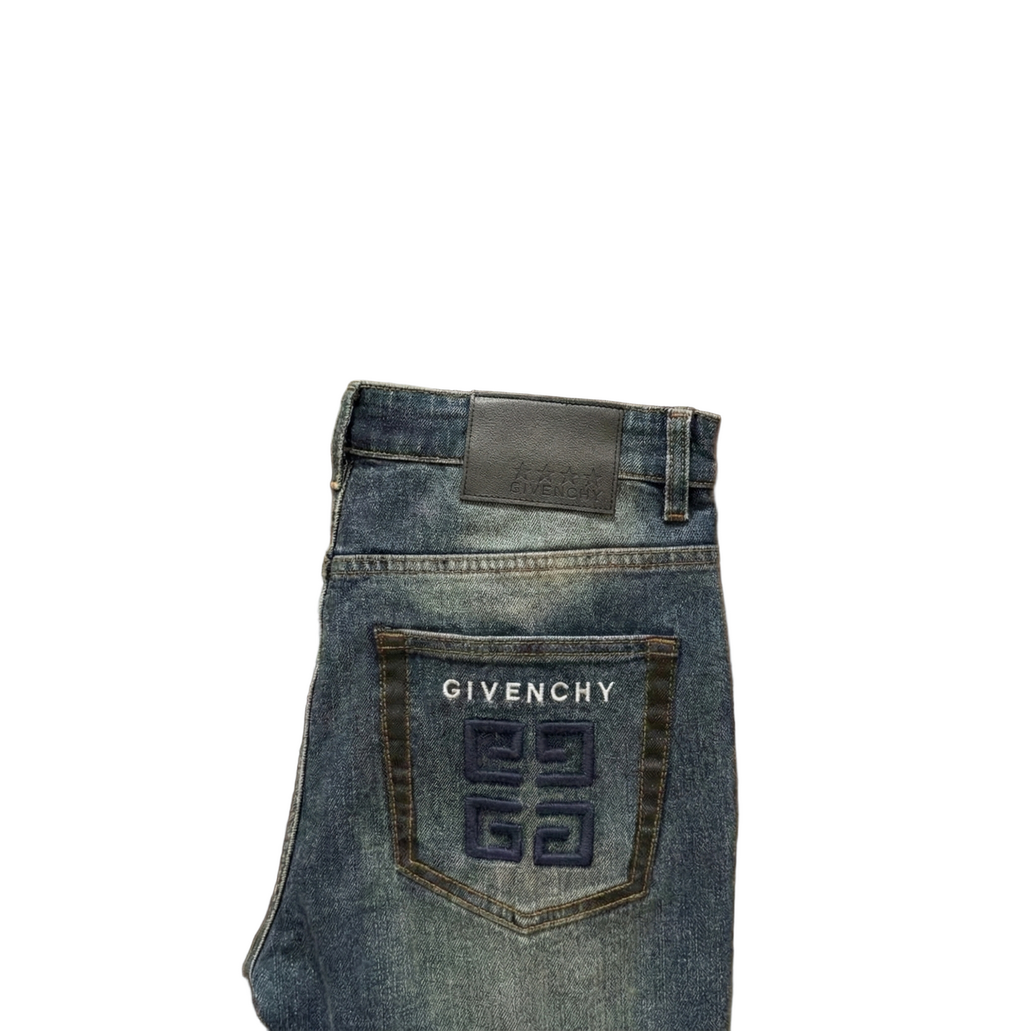 Signature Embroidered Logo Distressed Denim Jeans