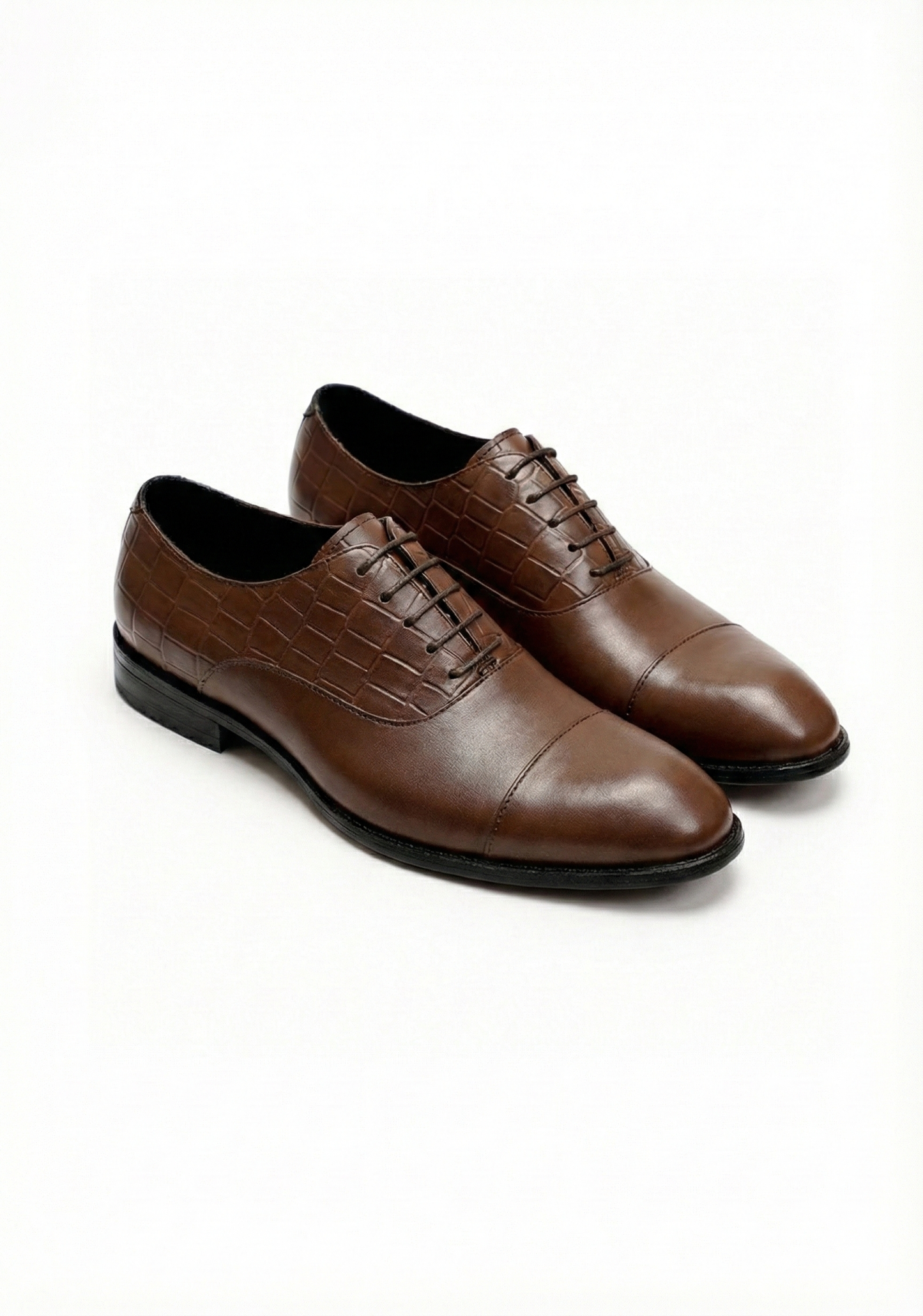 Brown Patent Croc-Embossed Oxford Shoes
