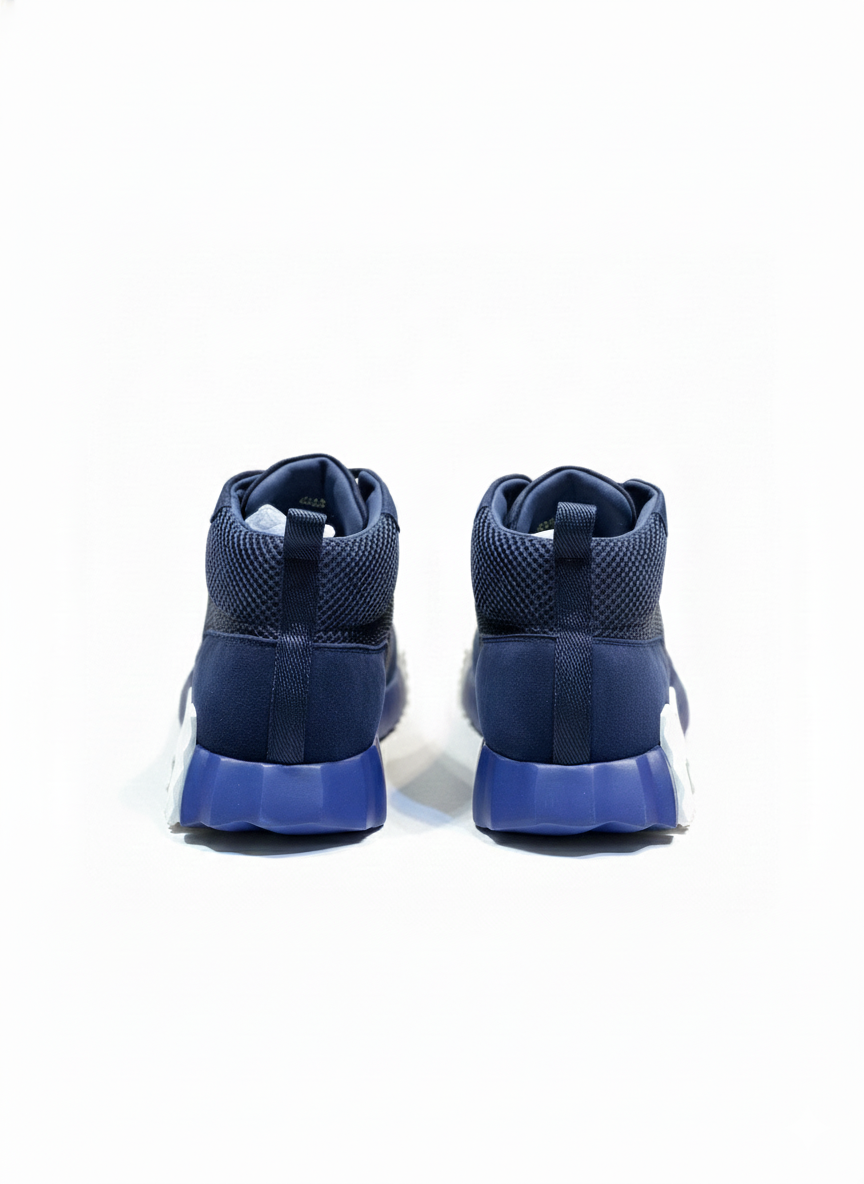 Bouncing High-Top Sneakers in Navy Suede and Mesh