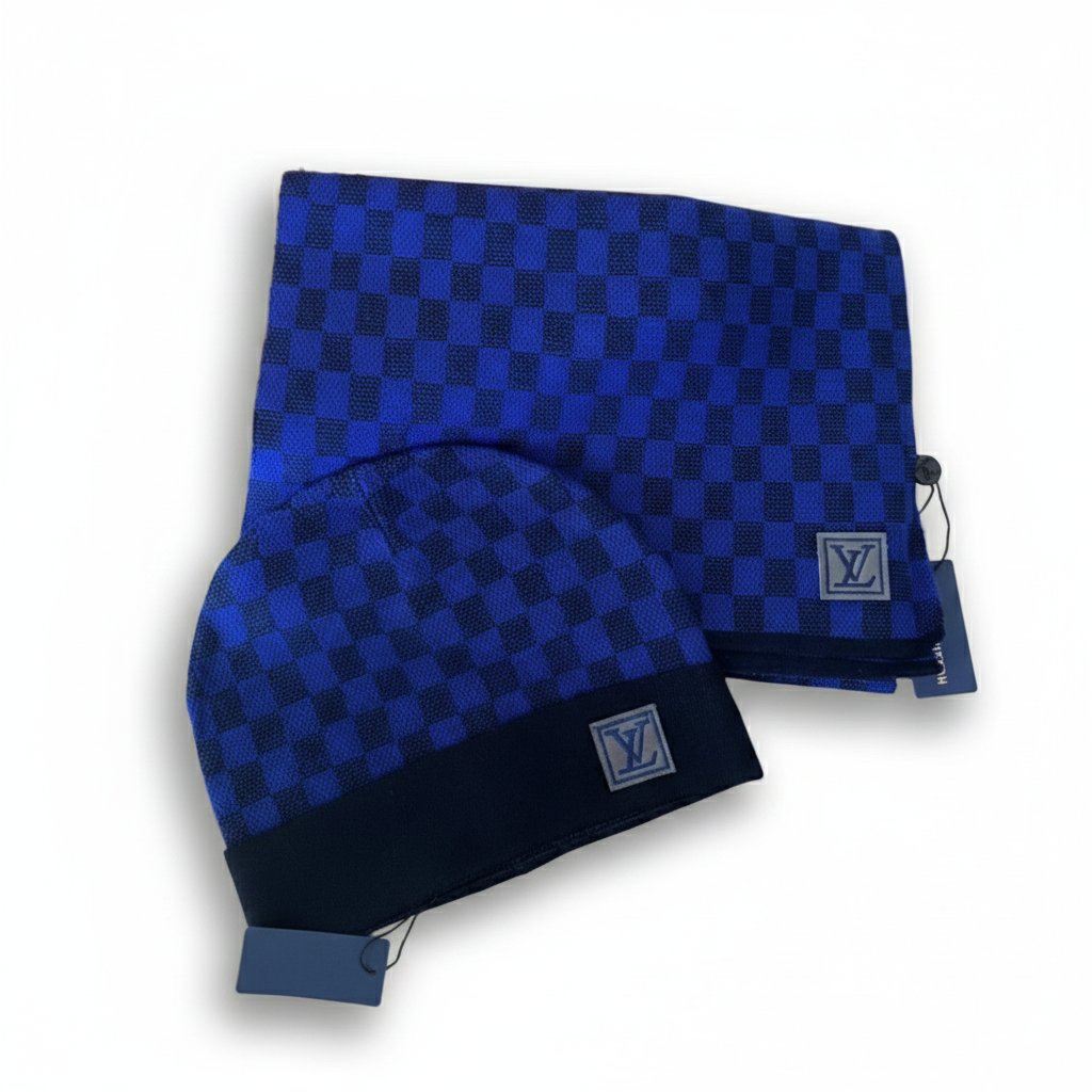 Royal Blue Damier Beanie & Scarf Set