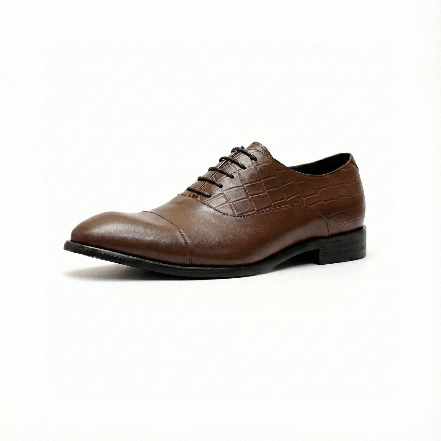 Brown Patent Croc-Embossed Oxford Shoes
