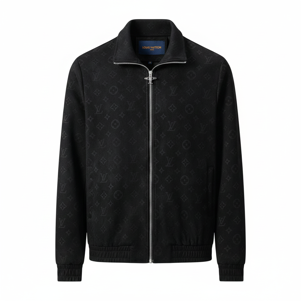 Black Faux Deerskin Monogram Zip Jacket