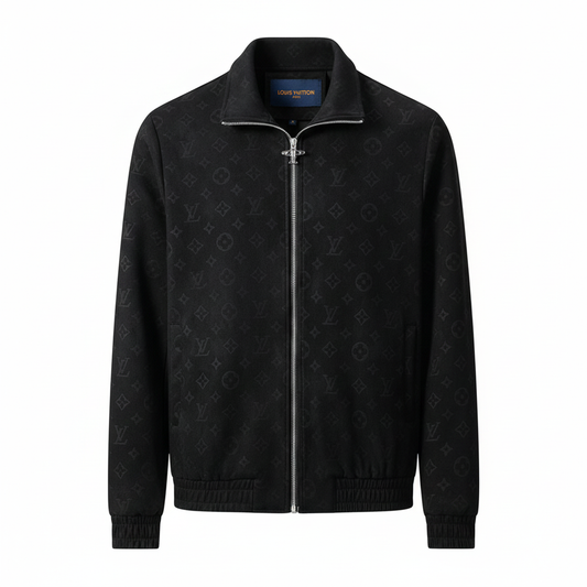 Black Faux Deerskin Monogram Zip Jacket