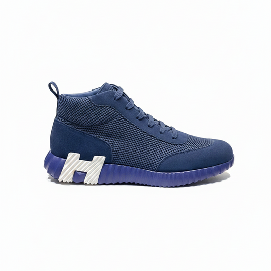 Bouncing High-Top Sneakers in Navy Suede and Mesh