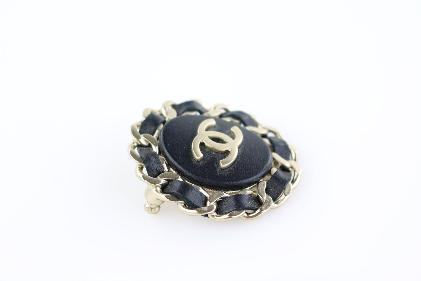 Brushed Gold/Leather Brooch