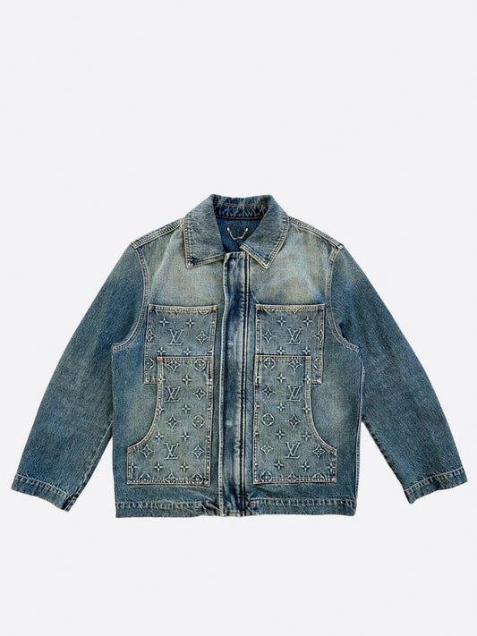 Grey Monogram Panel Denim Jacket