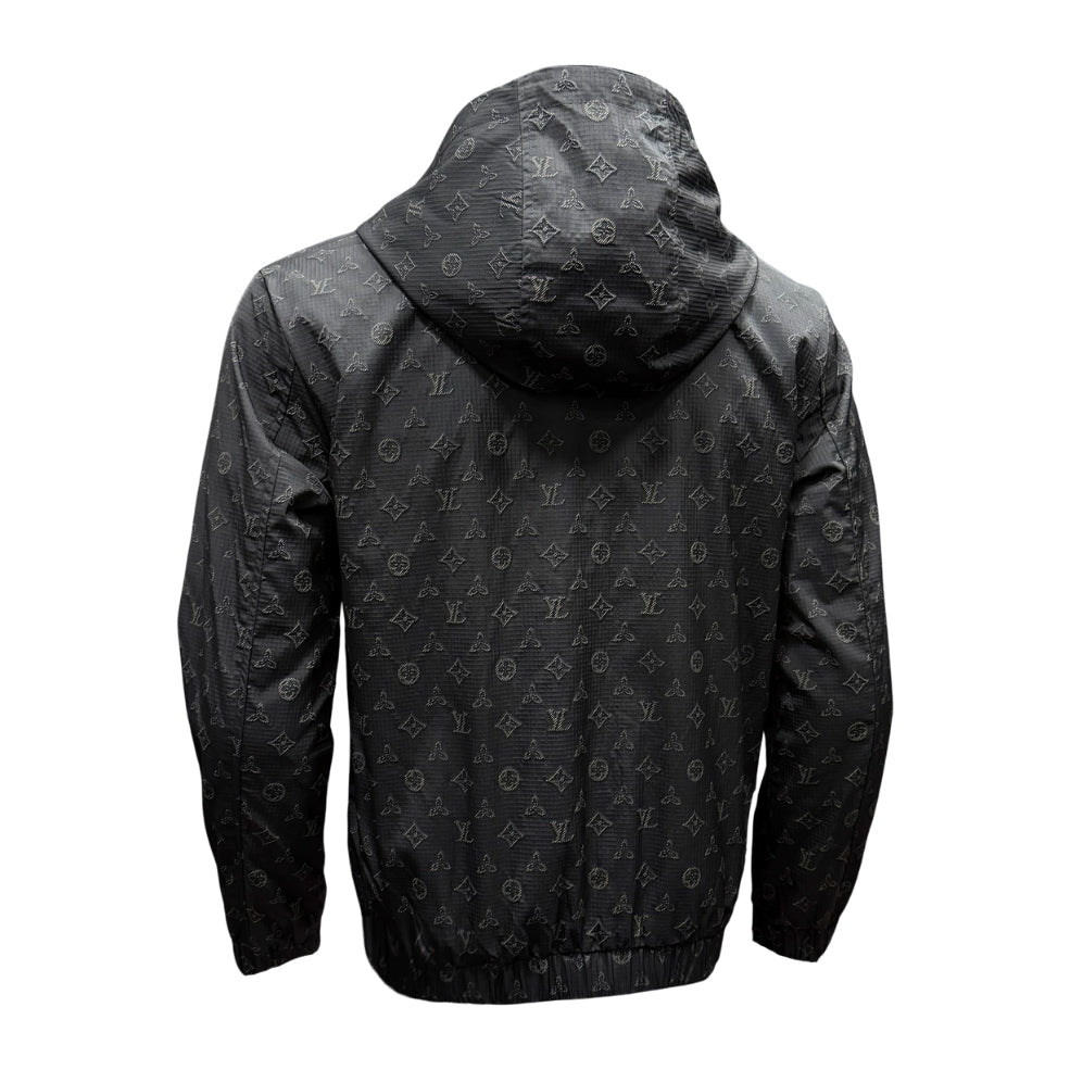 Black LV Monogram Hooded Windbreaker