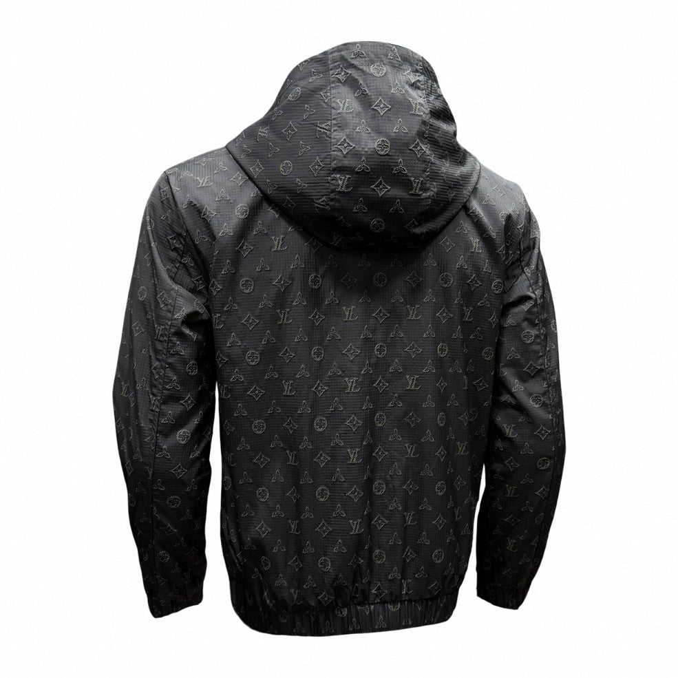 Black LV Monogram Hooded Windbreaker