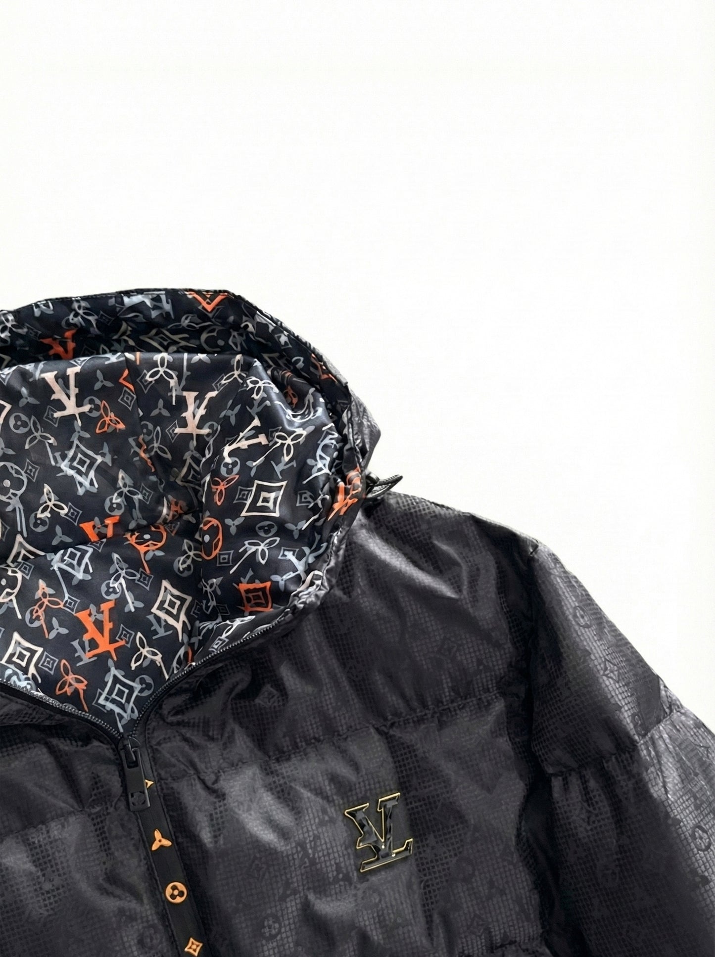 Glossy Monogram Puffer Jacket - Black