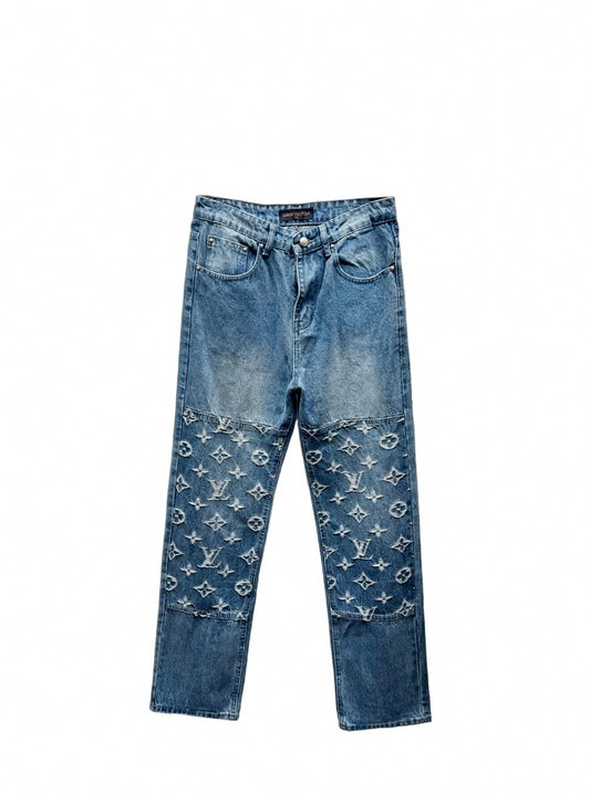 Light Blue Monogram Embroidered Denim Jeans