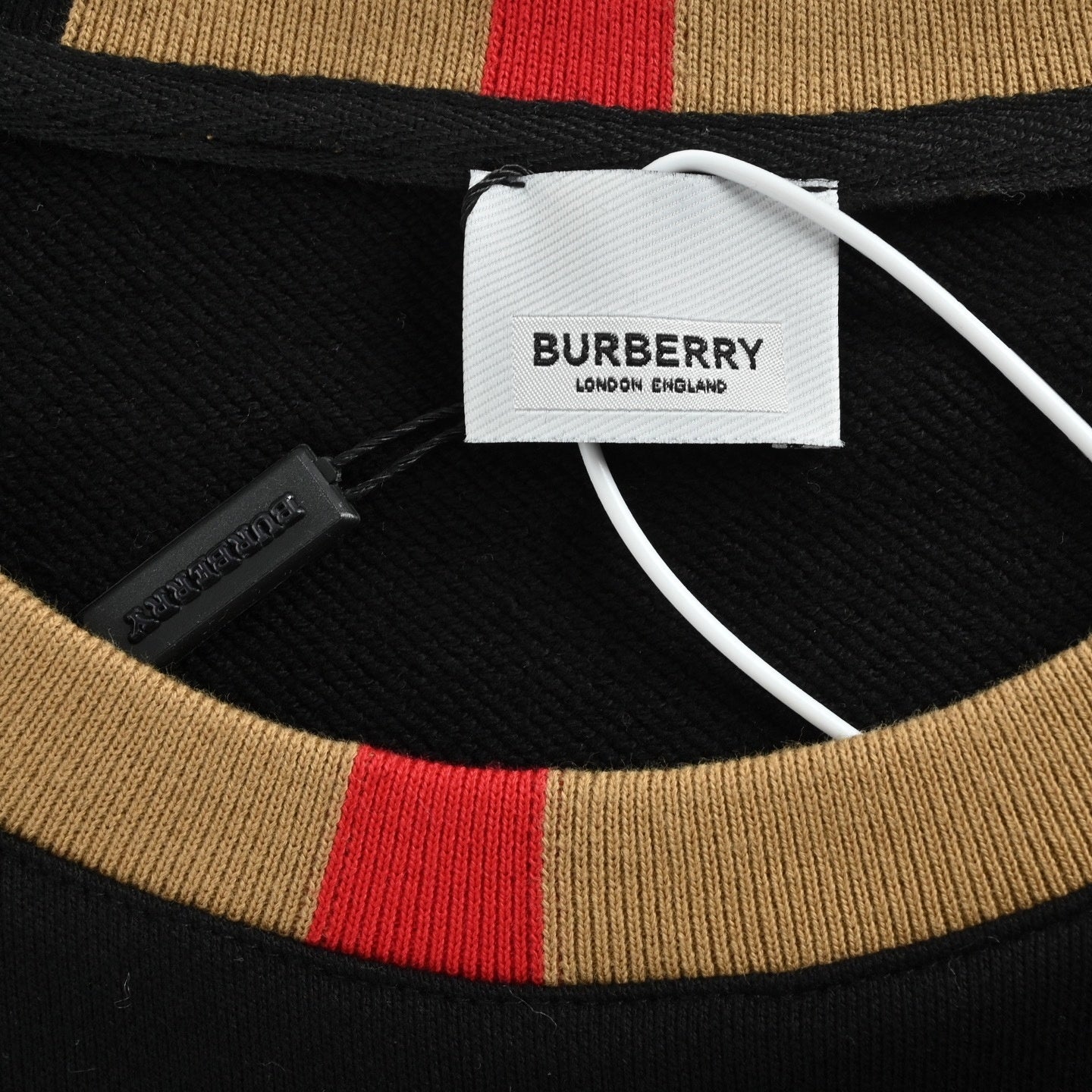 Boutique Black Crewneck Sweatshirt with Icon Stripe Trim