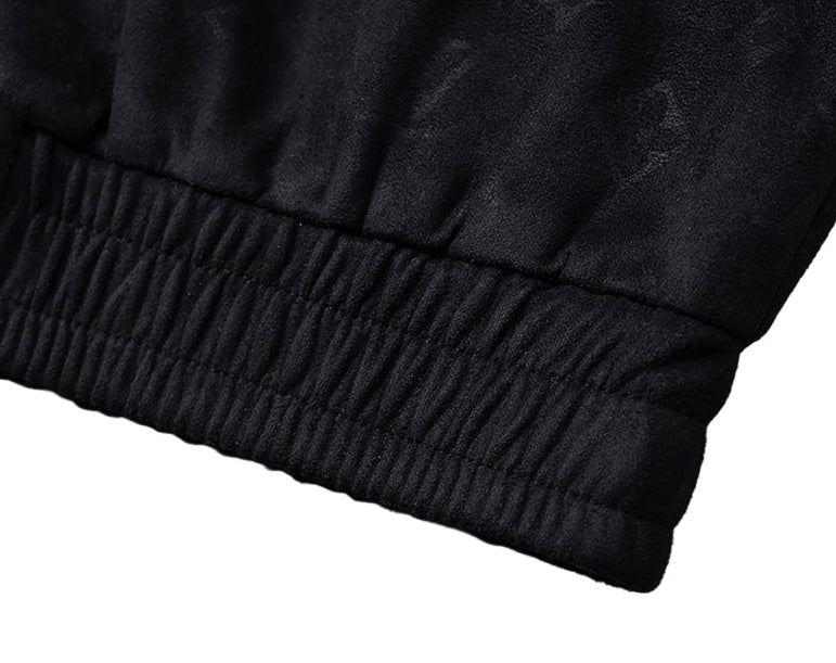 Black Faux Deerskin Monogram Zip Jacket