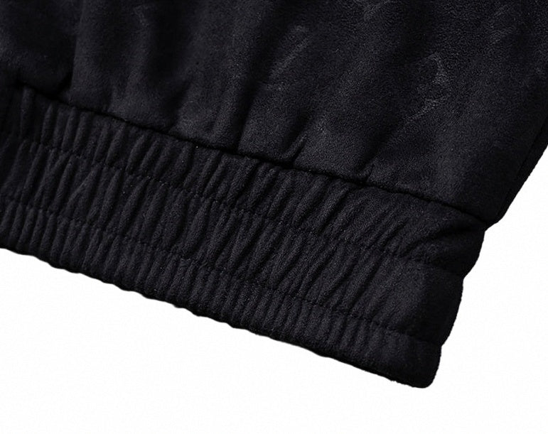 Black Faux Deerskin Monogram Zip Jacket