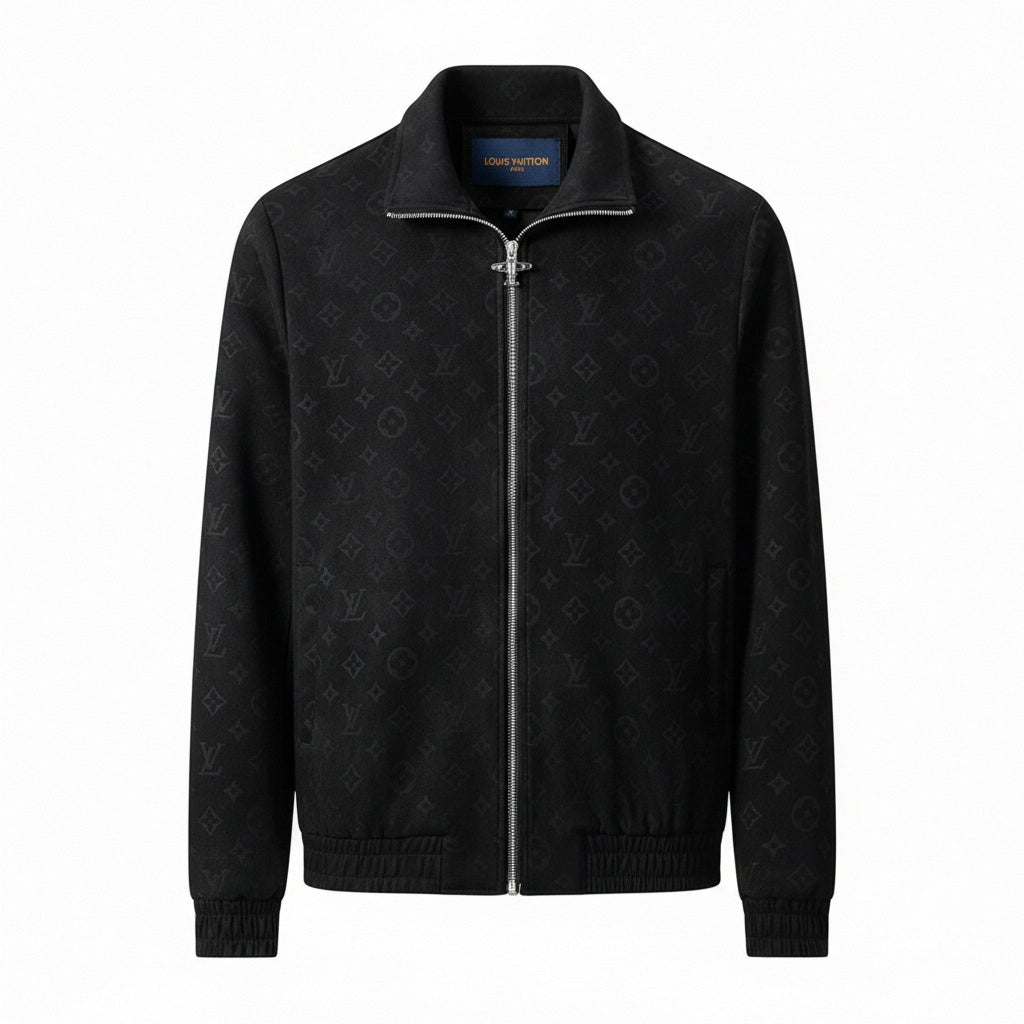 Black Faux Deerskin Monogram Zip Jacket