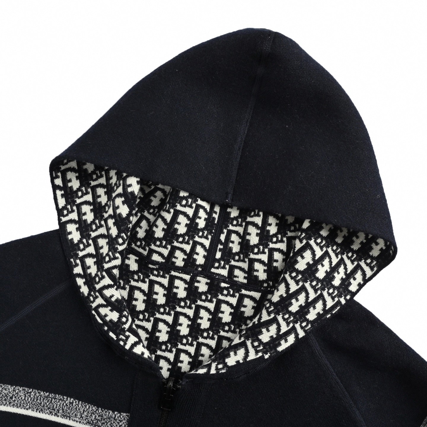 Oblique Zip-Up Knit Hoodie