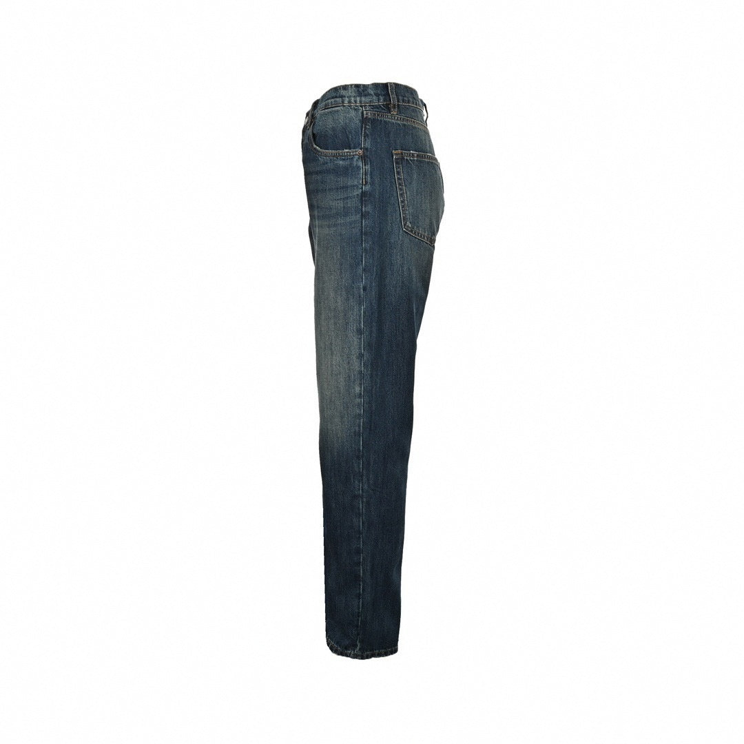 Vintage Blue Washed Straight-Leg Denim Jeans