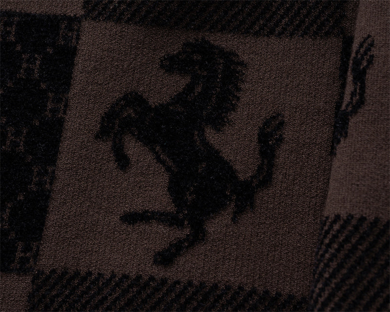 Checkered “H” & Horse Motif Wool Sweater