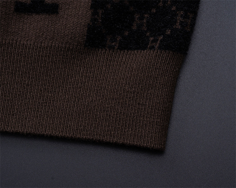 Checkered “H” & Horse Motif Wool Sweater