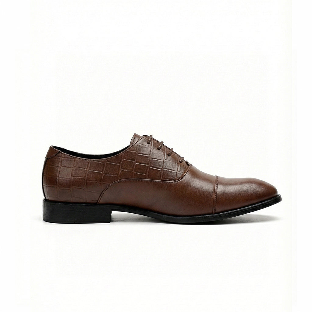 Brown Patent Croc-Embossed Oxford Shoes