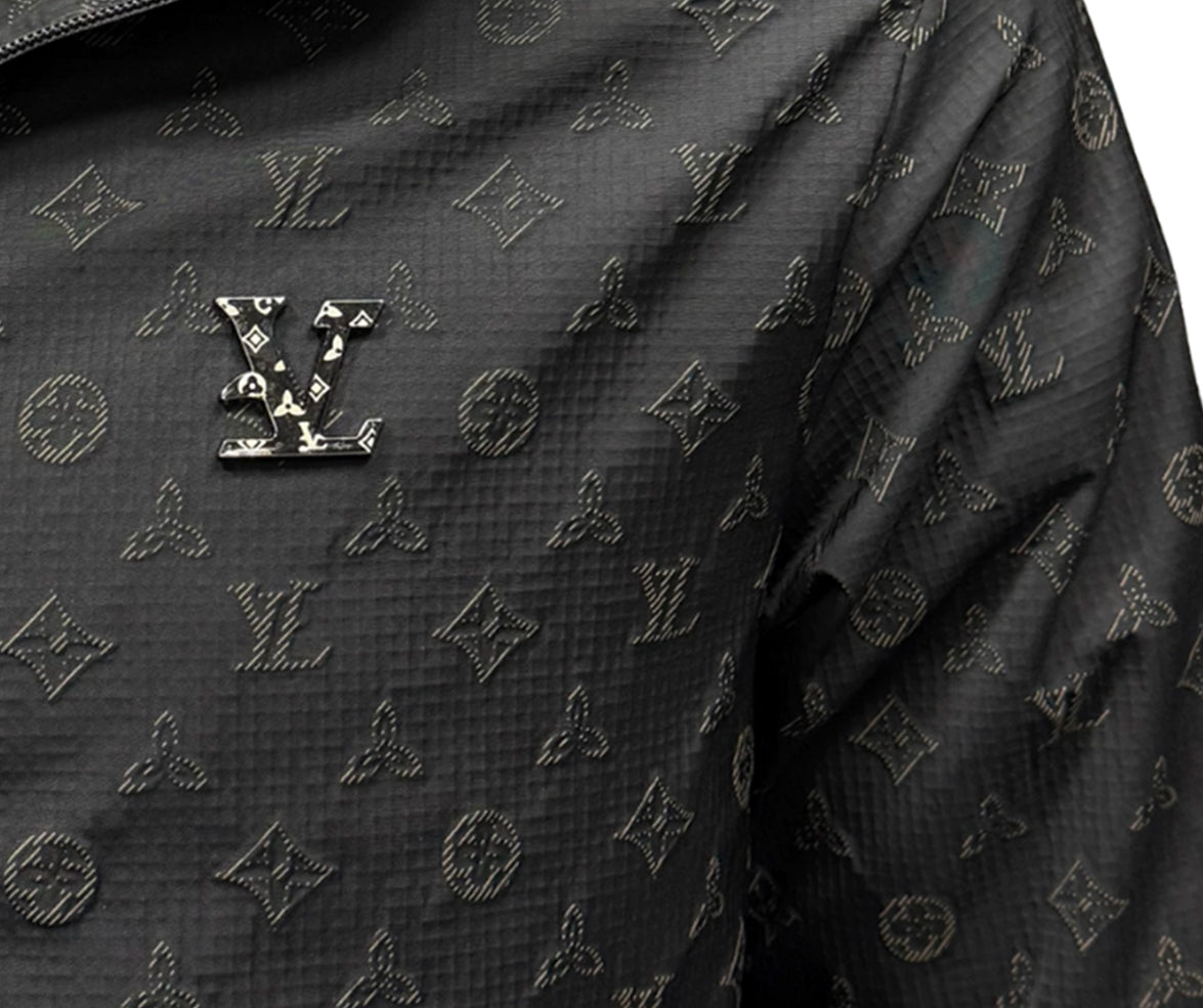 Black LV Monogram Hooded Windbreaker