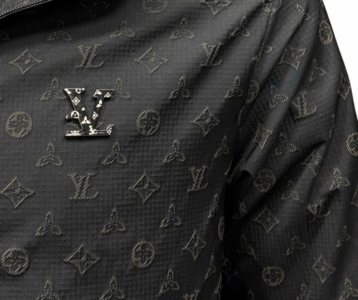 Black LV Monogram Hooded Windbreaker
