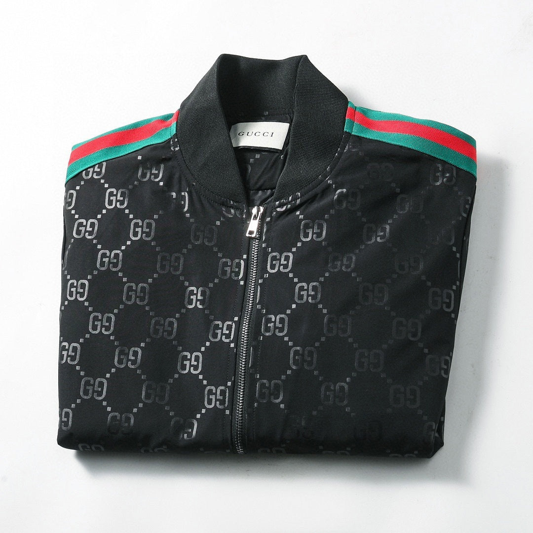 Black GG Monogram Track Jacket with Signature Web Stripes