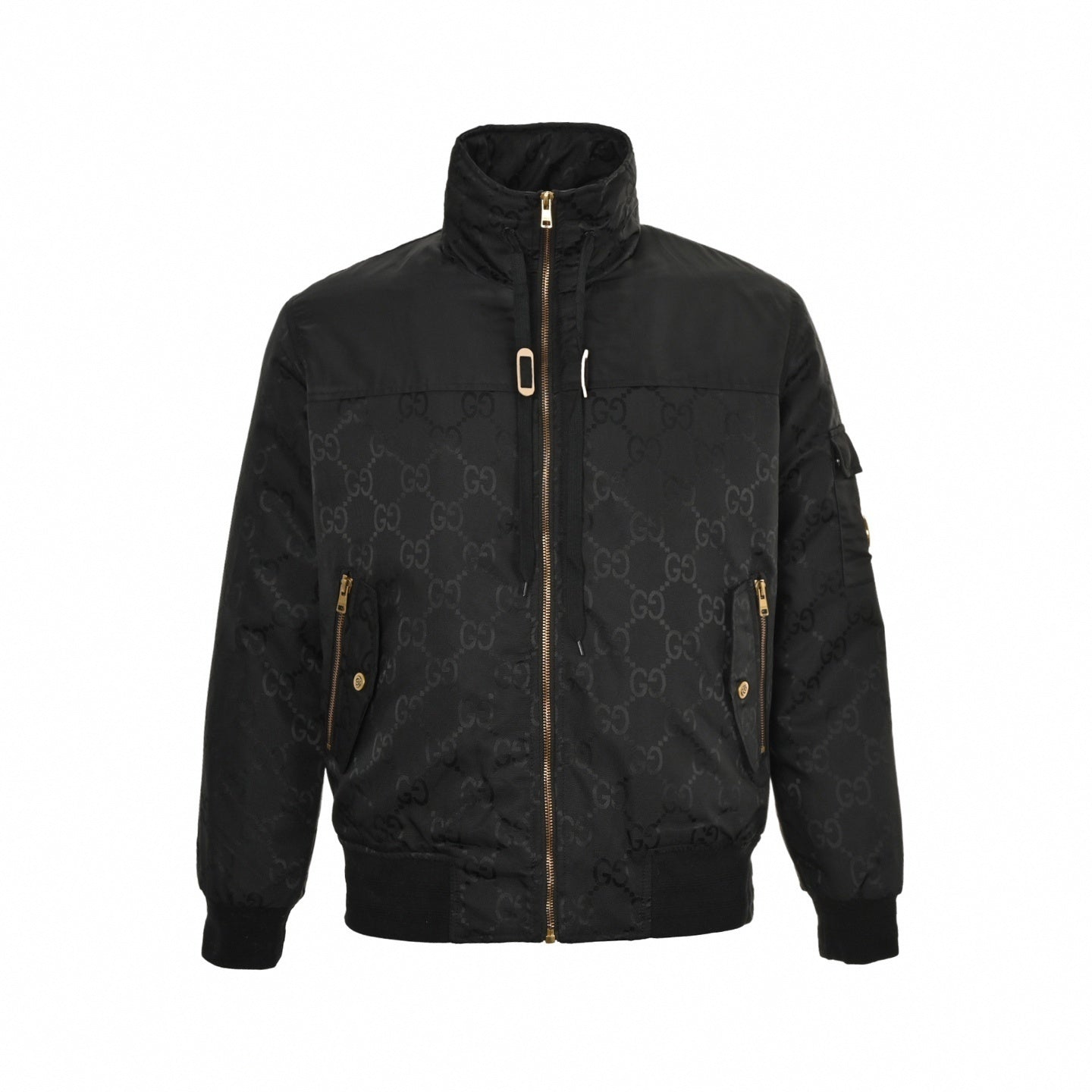 Black GG Monogram Padded Bomber Jacket