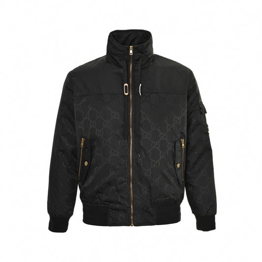 Black GG Monogram Padded Bomber Jacket
